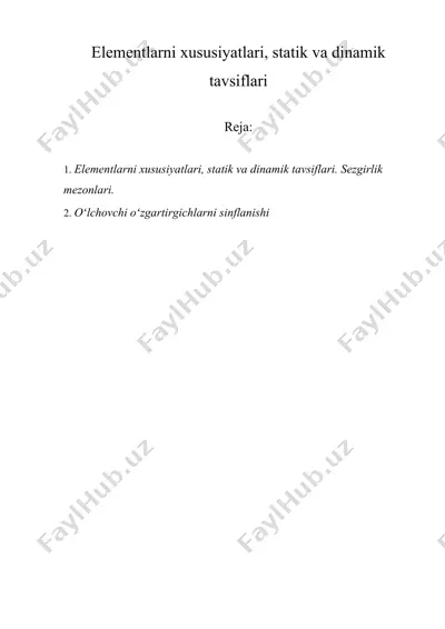 elementlarni xususiyatlari, statik va dinamik tavsiflari — DOCX