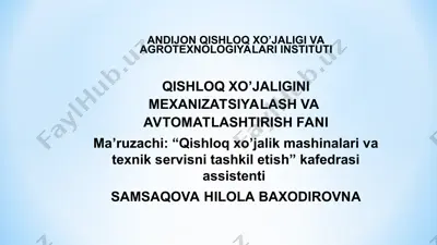 qishloq xo’jalik mashinalari va texnik servisni tashkil etish — PPT