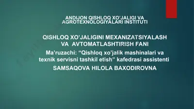 urug’ ekish va ko’chat o’tqazish mashinalari ta'lim darslik — PPT