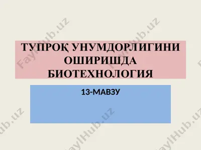 тупроқ унумдорлигини оширишда биотехнология — PPT