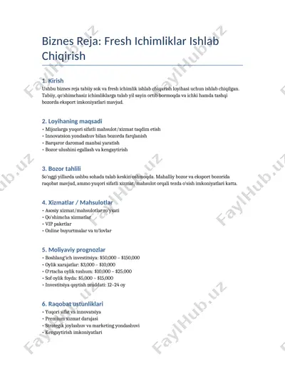 fresh ichimliklar ishlab chiqirish — DOCX