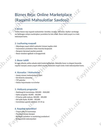 online marketplace (raqamli mahsulotlar savdosi) — DOCX