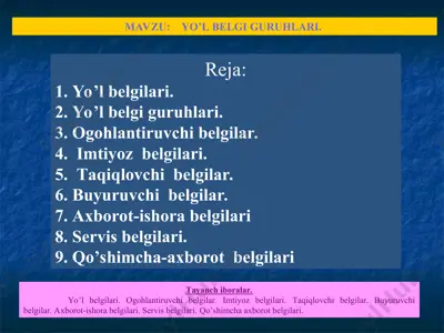 yo'l belgi guruhlari — PPT
