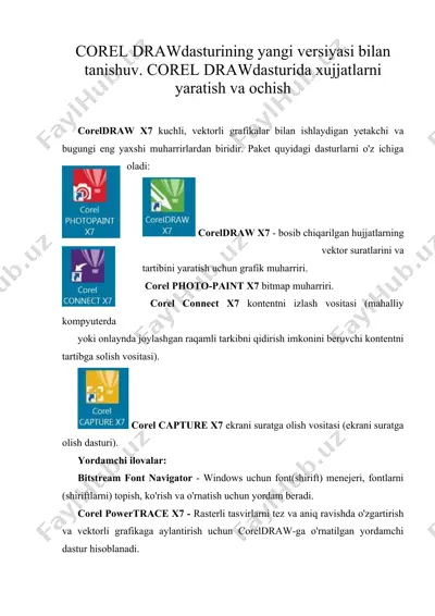 corel draw dasturining yangi versiyasi bilan tanishuv. corel draw dasturida xujjatlarni yaratish va ochish — DOCX