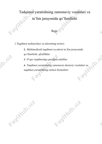 tadqimot yaratishning zamonaviy vositalari va ta’lim jarayonida qo’llanilishi — DOCX