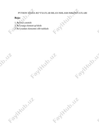 python tilida ro‘yxatlar bilan ishlash imkoniyatlari — DOCX