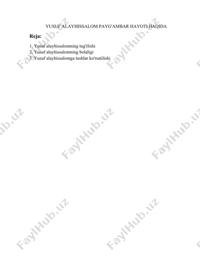 yusuf alayhissalom payg'ambar hayoti — DOCX