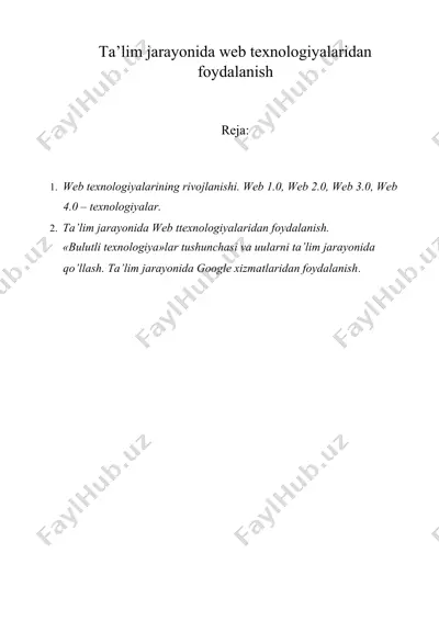 ta’lim jarayonida web texnologiyalaridan foydalanish — DOCX