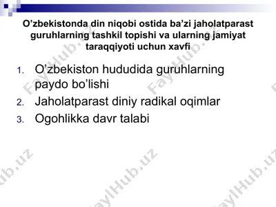 ózbekiston da din.niqobi ostida tashkilotlar — PPTX