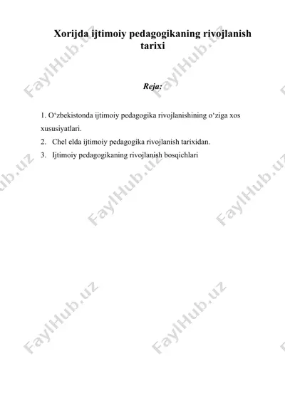 ijtimoiy pedagogika rivojlanish tarixi — DOC