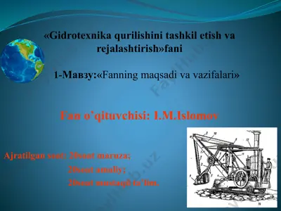 gidrotexnika qurilishi ni tashkil etish va rejalaş tiriş — PPTX