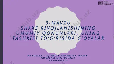 shaxsrivojlanishi haqida qonunlar va tashkilotning vazifalari — PPTX