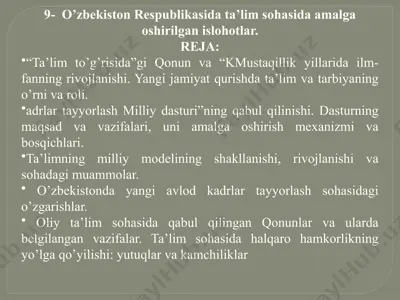 ta’lim sohasidagi islohotlar o’zbekistonda — PPTX