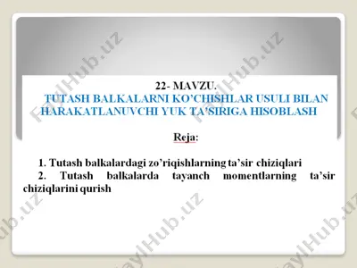 tutash balkalarni ko’chishlar usuli bilan harakatlanuvchi yuk ta’siriga hisoblash — PPTX