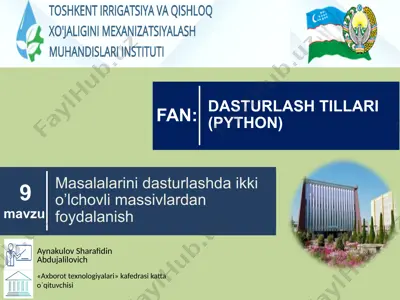 masalalar ini dasturlashda ikkio’lchovli massivlardan foydalanish — PPTX
