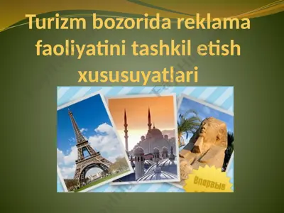 turizm bozoridagi reklama faoliyati tashkilotish shu'siyatlar — PPTX