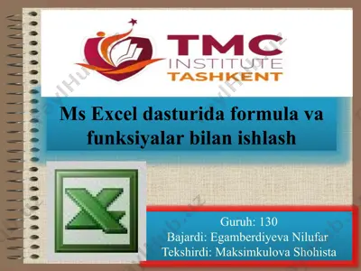 msexcel dasturida formulalar va funksiyalar bilan ishlash — PPTX