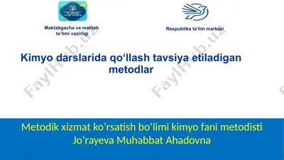 metodik xizmat ko‘rsatish bo‘limi kimyo fanida metodist — PPTX