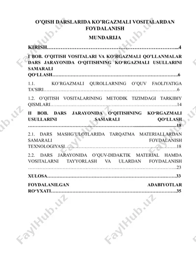 o'qish darslarida ko'rgazmali vositalardan foydalanish — DOCX