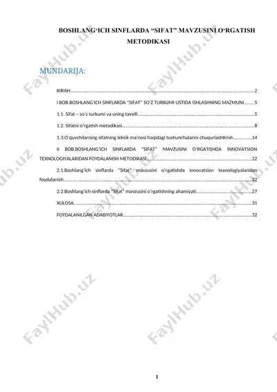 boshlang‘ich sinflarda “sifat” mavzusini o‘rgatish metodikasi — DOCX