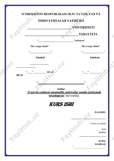 o'quvchi yoshlarni umummilliy qadriyatlar asosida tarbiyalash texnologiyasi — PDF