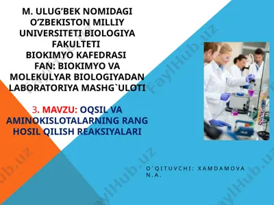 o'zbekiston milliy universiteti biokimyo va molekulyar biologiya laboratoriyasi — PPTX