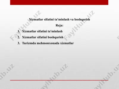xizmatlar sifatini ta'minlash va boshqarish — PPTX