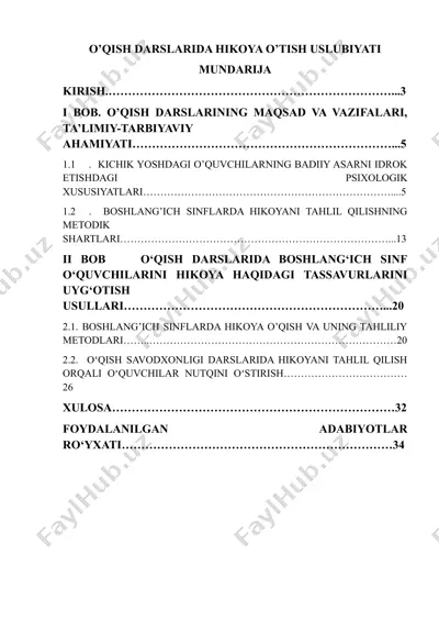 o’qish darslarida hikoya o’tish uslubiyati — DOCX
