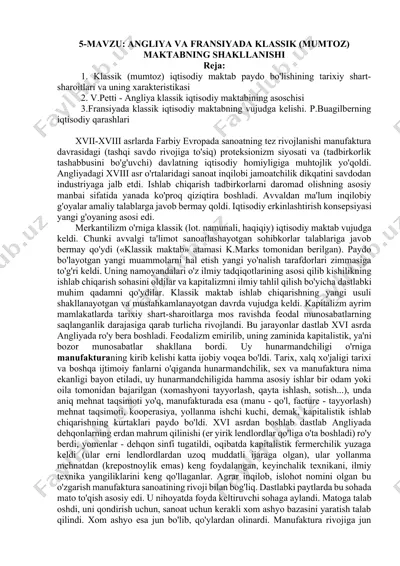 angliya va fransiyada klassik (mumtoz) maktabning shakllanishi — DOCX