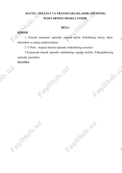 angliya va fransiya'da klassik (mumtoz) maktabning shakllanishi — DOCX
