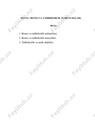 biznes va tadbirkorlik tushunchalari — DOCX