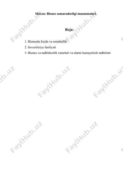 biznes samaradorligi muammolari — DOC
