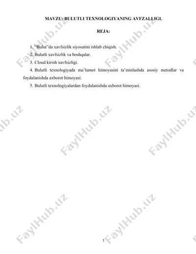 bulutli xavfsizlik va boshqalar — DOCX