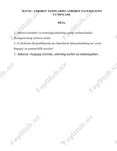 axborot tizimlarida axborot xavfsizligini ta'minlash — DOCX