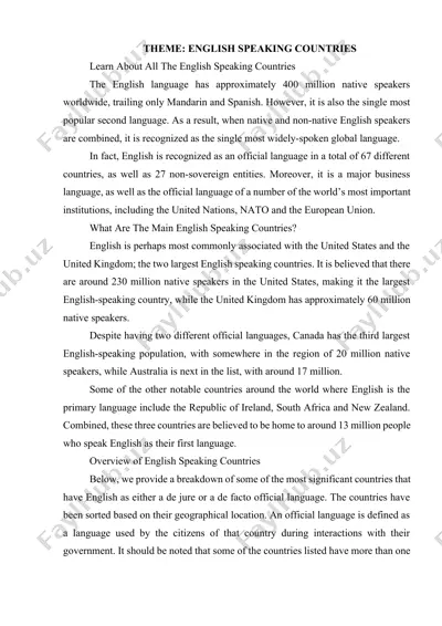 english speaking countries — DOCX