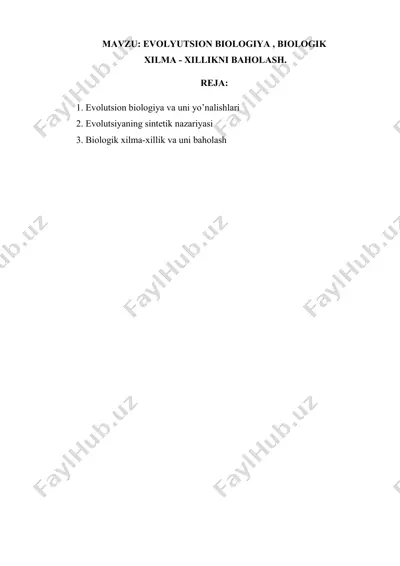 evolutsion biologiya va biologik xilma-xillikni baholash — DOCX
