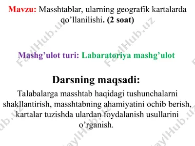 masshtablar va ularning geografik kartalarda qo'llanilishi — PPT