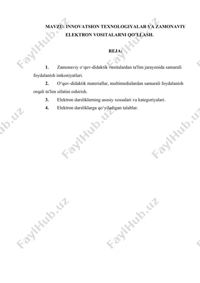 elektron darslik va qo‘llanmalarni rivojlantirishda foydalanish talablari — DOC