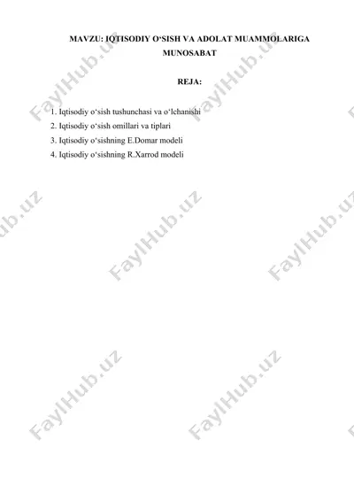 iqtisodiy о‘sish va adolat muamolariga munosabat — DOCX