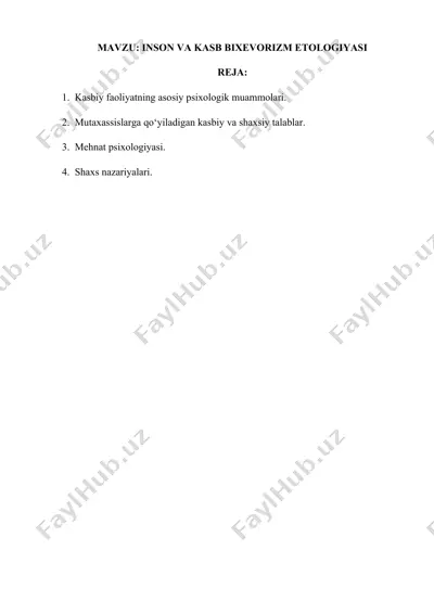 inson va kasb bixevorizm etologiyasi — DOCX