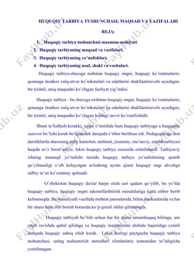 huquqiy tarbiya tushunchasi, maqsad va vazifalari — DOCX
