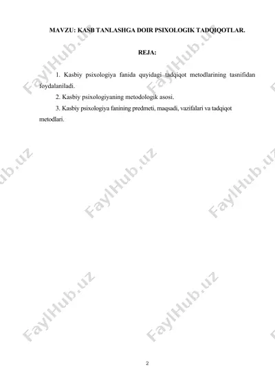 kasbiy psixologiya tadqiqotlari — DOCX