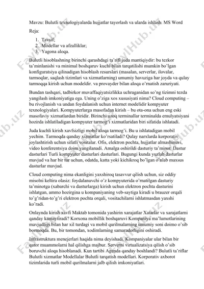 bulutli texnologiyalarda hujjatlar tayorlash va ularda ishlash. ms word — DOC
