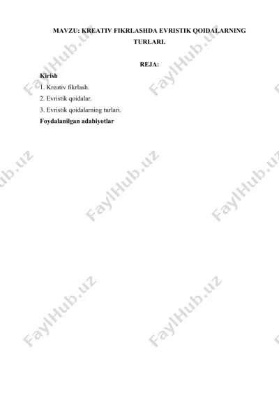 kreativ fikrlashda evristik qoidalarning turlari — DOCX