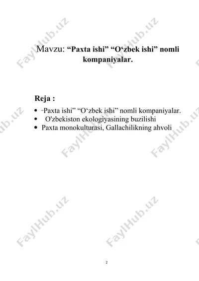 o`zbeklar ishi, paxta ishi — DOCX