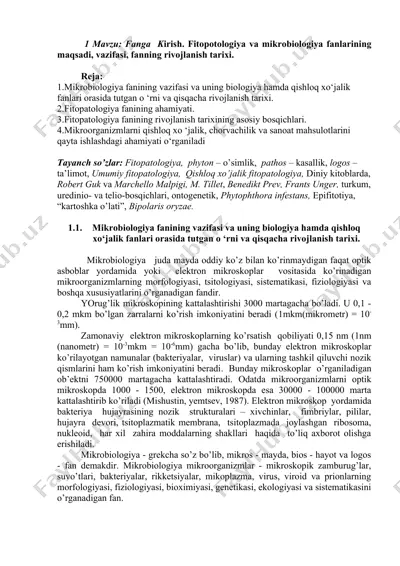 mikrobiologiya fanining vazifasi va rivojlanish tarixi — DOC
