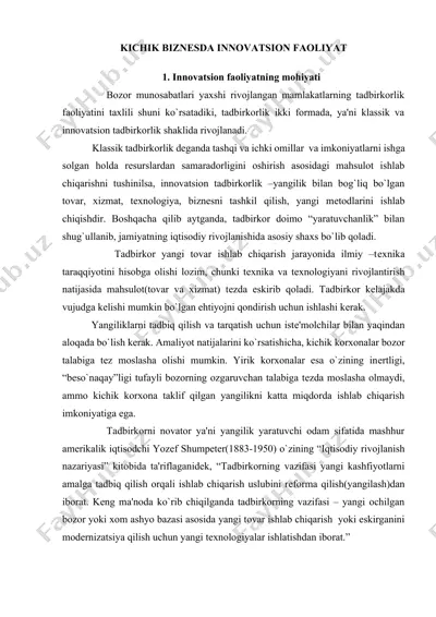 innovatsion faoliyatning mohiyati — DOCX