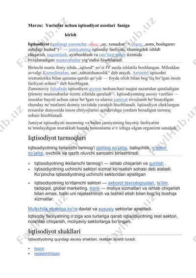 yuristlar uchun iqtisodiyot asoslari — DOC