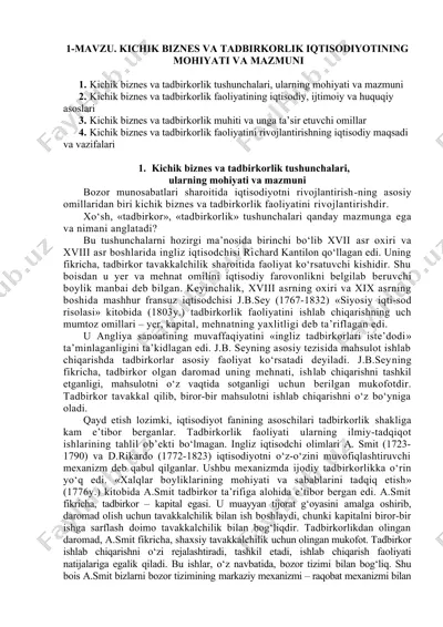 kichik biznes va tadbirkorlik iqtisodiyoti — DOC