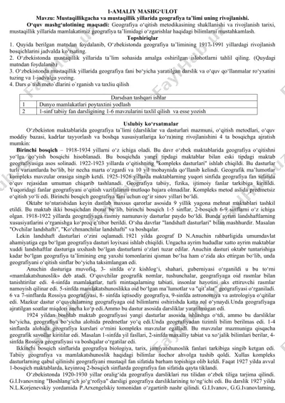 geografiya ta'limining mustaqillik yillaridagi rivojlanishi — DOC